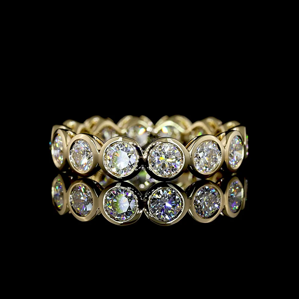 14K Yellow Gold Round Brilliant Cut Lab Diamond Eternity Band with Bezel Setting - 1.86 Carat Total Diamond Weight - Covaloro Fine Jewelry