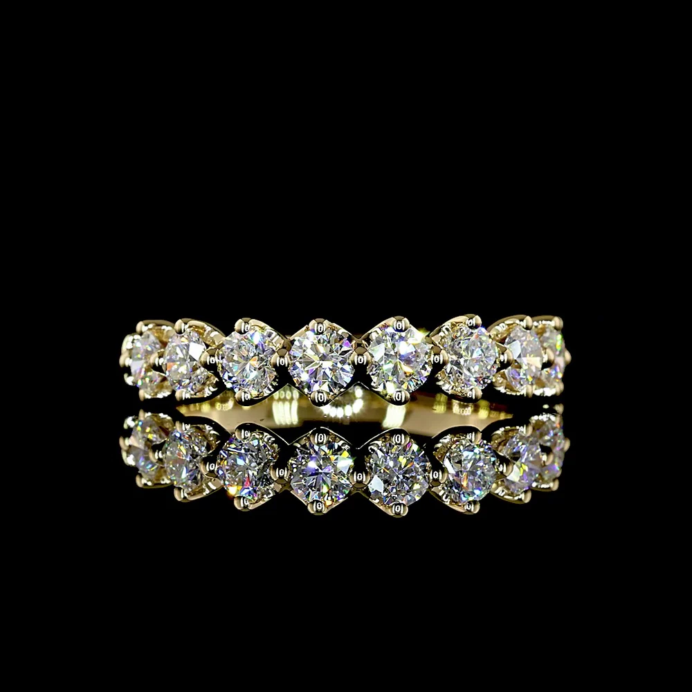 14K Yellow Gold Round Brilliant Cut Lab Diamond Half Eternity Band - 0.78 Carat Total Weight, 9 Stones, E-F Color VS Clarity - Covaloro Fine Jewelry