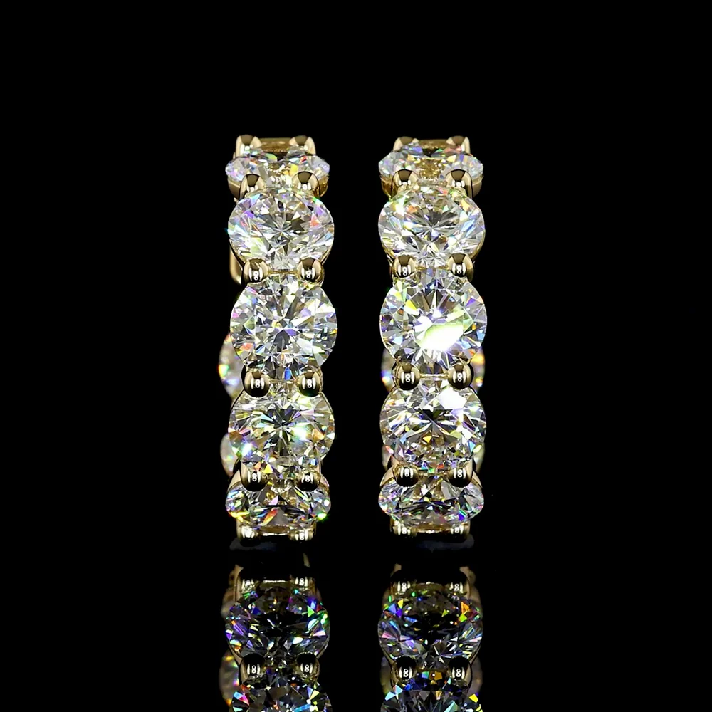 14K Yellow Gold Round Brilliant Cut Lab Diamond Huggie Earrings - 3.10 Carat Total Weight (E-F Color, VS1 Clarity) - Covaloro Fine Jewelry - Image 2
