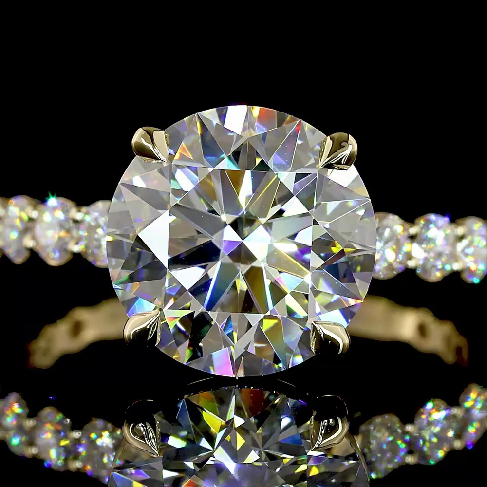 14K Yellow Gold Round Brilliant Cut Lab Diamond Solitaire Shank Ring with 0.89 Carat Accent Diamonds - 3.52 Carat Center Stone, 4.41 Carat Total Weight, E-F VS1 Clarity - Covaloro Fine Jewelry - Image 2