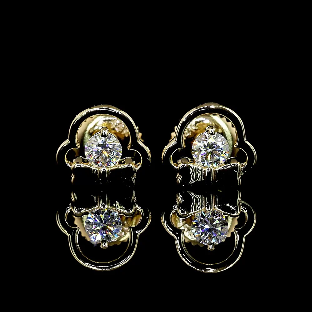 14K Yellow Gold Round Brilliant Cut Lab Diamond Stud Earrings - 0.21 Total Carat Weight, E-F Color, VS Clarity - Covaloro Fine Jewelry
