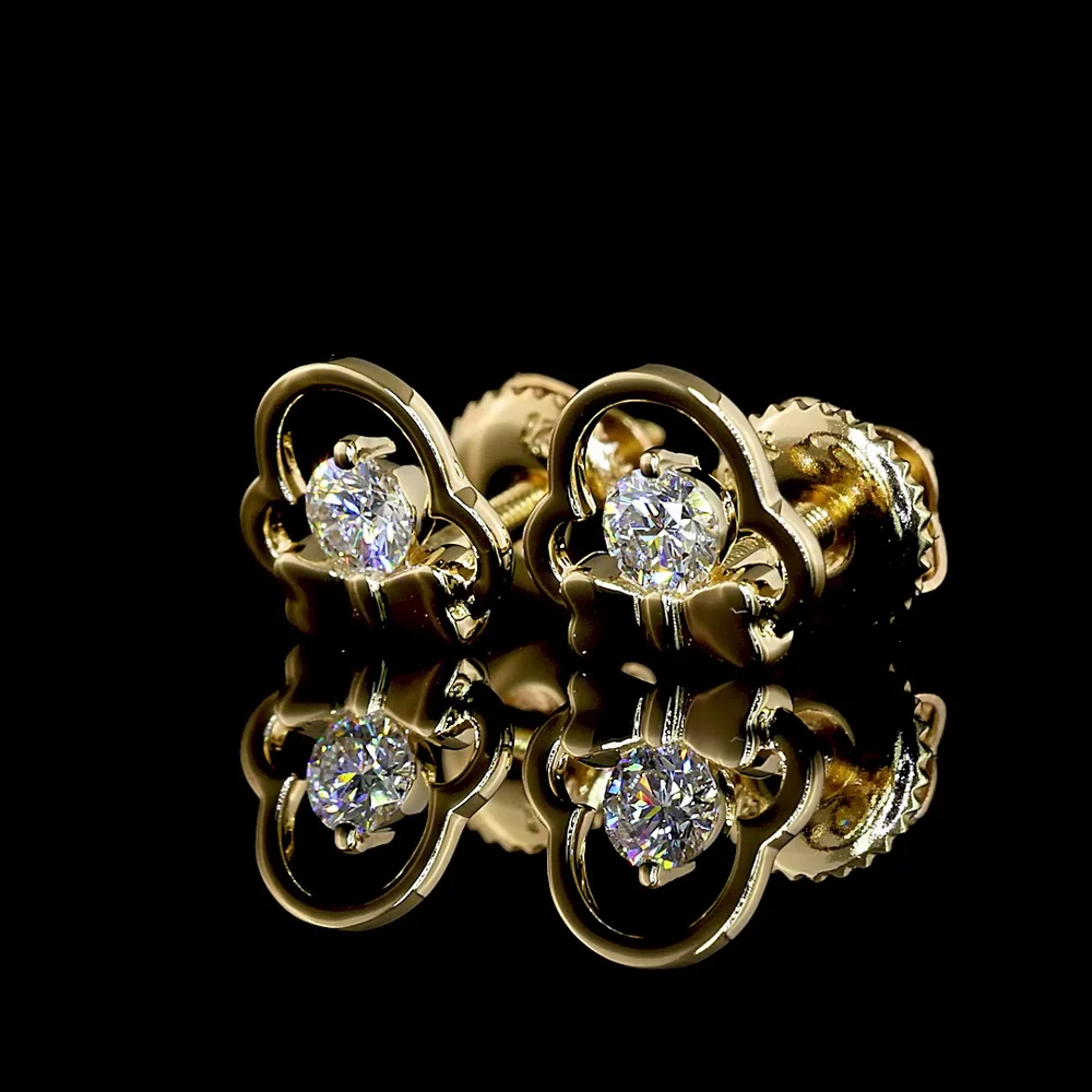 14K Yellow Gold Round Brilliant Cut Lab Diamond Stud Earrings - 0.21 Total Carat Weight, E-F Color, VS Clarity - Covaloro Fine Jewelry - Image 3