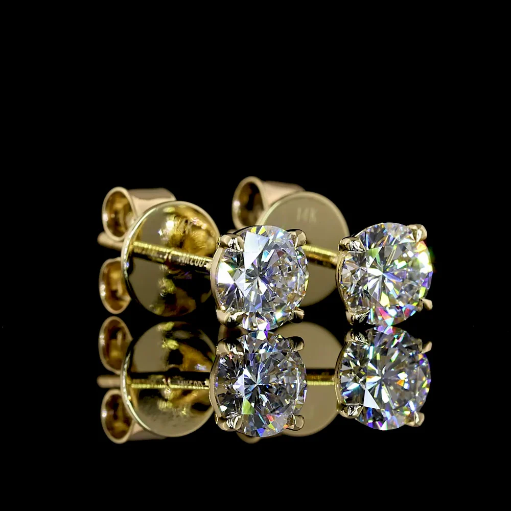 14K Yellow Gold Round Brilliant Cut Lab Diamond Stud Earrings - 0.51 Carat Total Weight, E-F Color, VS1 Clarity - Covaloro Fine Jewelry