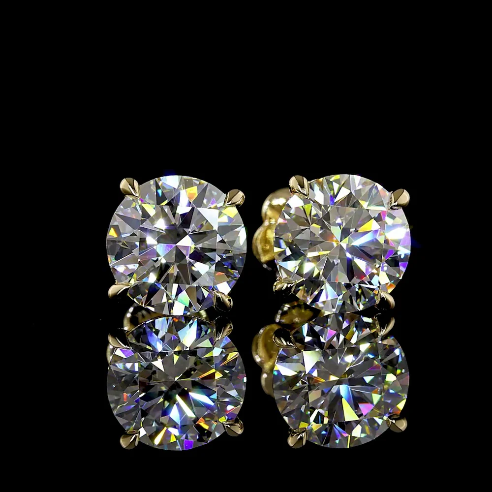 14K Yellow Gold Round Brilliant Cut Lab Diamond Stud Earrings - 4.43 Total Carat Weight, E-F VVS2 Clarity - Covaloro Fine Jewelry - Image 2