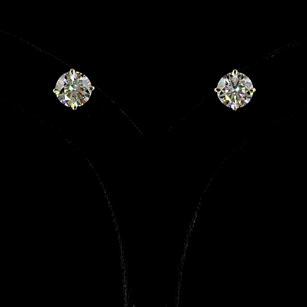 14K Yellow Gold Round Brilliant Cut Lab Diamond Stud Earrings - 6.38 Carat Total Diamond Weight, E-F Color, VS1 Clarity - Covaloro Fine Jewelry