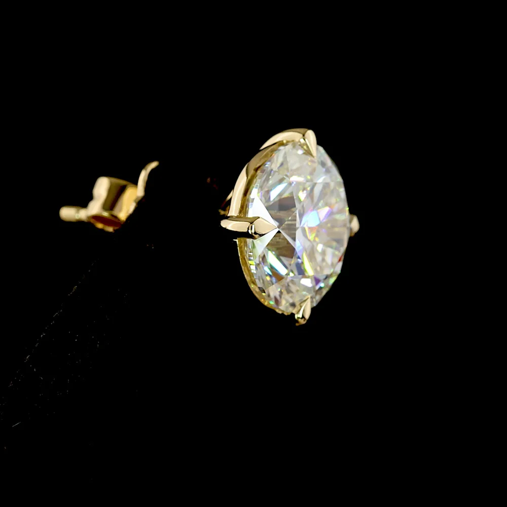 14K Yellow Gold Round Brilliant Cut Lab Diamond Stud Earrings - 6.38 Carat Total Diamond Weight, E-F Color, VS1 Clarity - Covaloro Fine Jewelry - Image 4