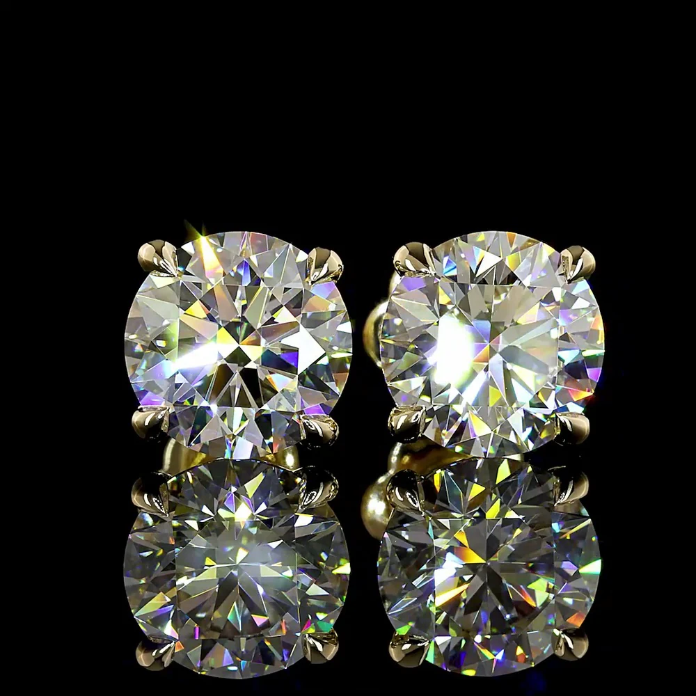 14K Yellow Gold Round Brilliant Cut Lab Diamond Stud Earrings - 9.00 Carat Total Weight (D Color, VVS1 Clarity, IGI Certified) - Covaloro Fine Jewelry