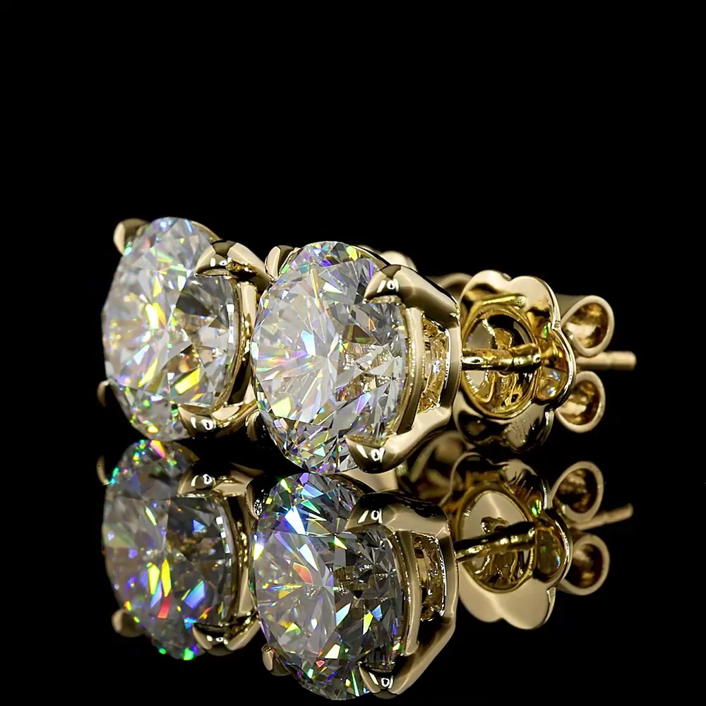 14K Yellow Gold Round Brilliant Cut Lab Diamond Stud Earrings - 9.00 Carat Total Weight (D Color, VVS1 Clarity, IGI Certified) - Covaloro Fine Jewelry - Image 3