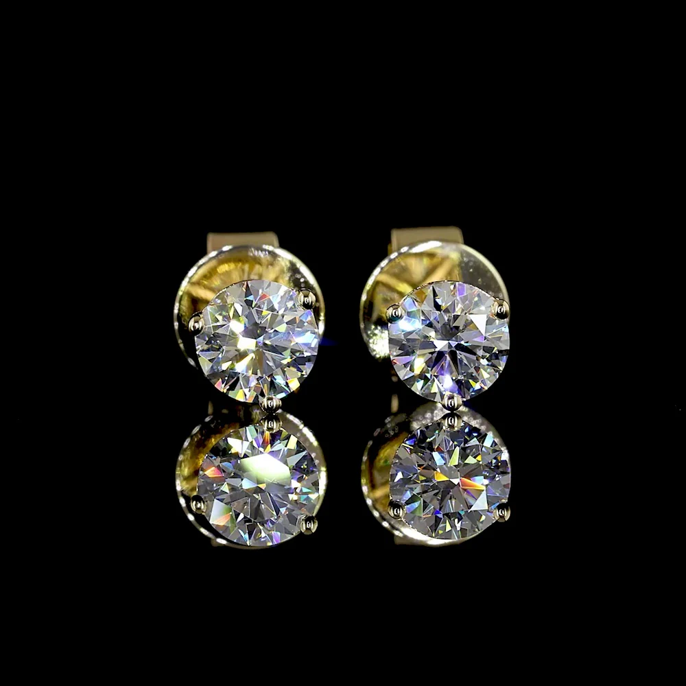 14K Yellow Gold Round Brilliant Cut Martini Stud Earrings with Lab Diamonds - 0.60 Carats Total Diamond Weight (E Color, VS1 Clarity) - Covaloro Fine Jewelry - Image 2