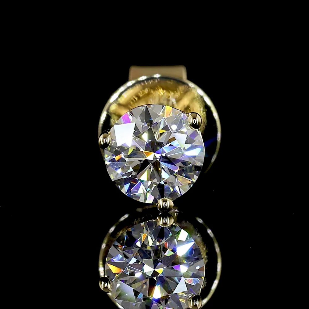 14K Yellow Gold Round Brilliant Cut Martini Stud Earrings with Lab Diamonds - 0.60 Carats Total Diamond Weight (E Color, VS1 Clarity) - Covaloro Fine Jewelry - Image 3