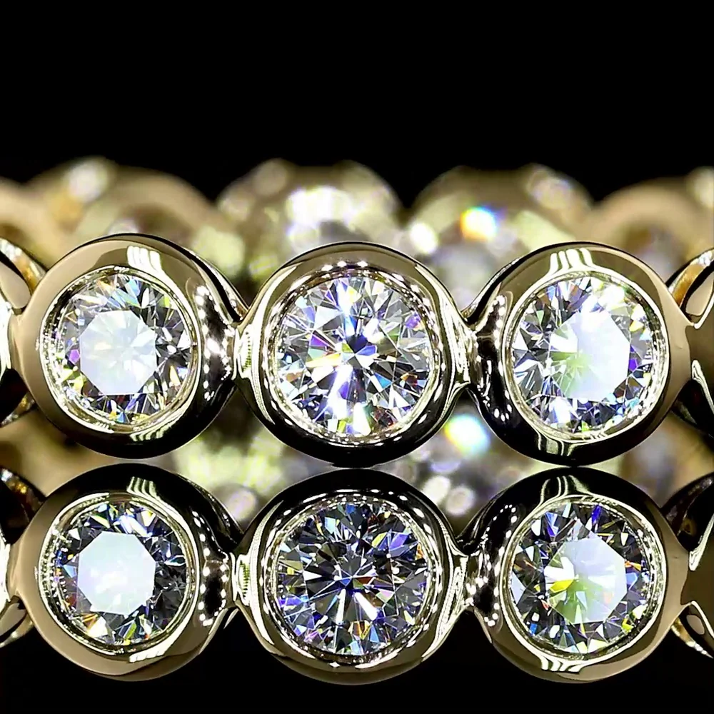 14K Yellow Gold Round Brilliant Eternity Band with Bezel Set Lab Diamonds - 0.89 Total Carat Weight (19 Stones, E-F Color, VS Clarity) - Covaloro Fine Jewelry - Image 2