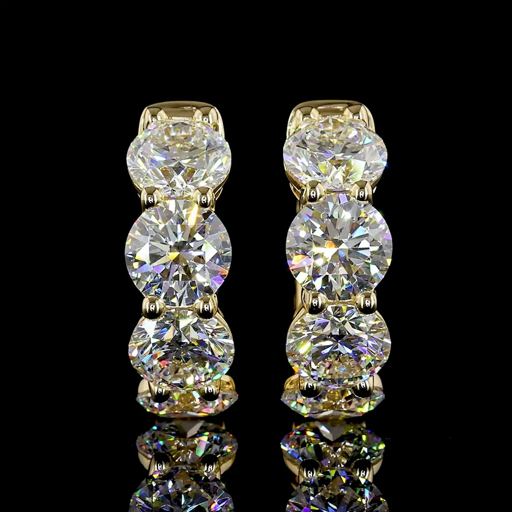 14K Yellow Gold Round Brilliant Huggie Earrings with 8 Lab-Grown Diamonds - 5.03 Carats Total Diamond Weight - Covaloro Fine Jewelry - Image 2