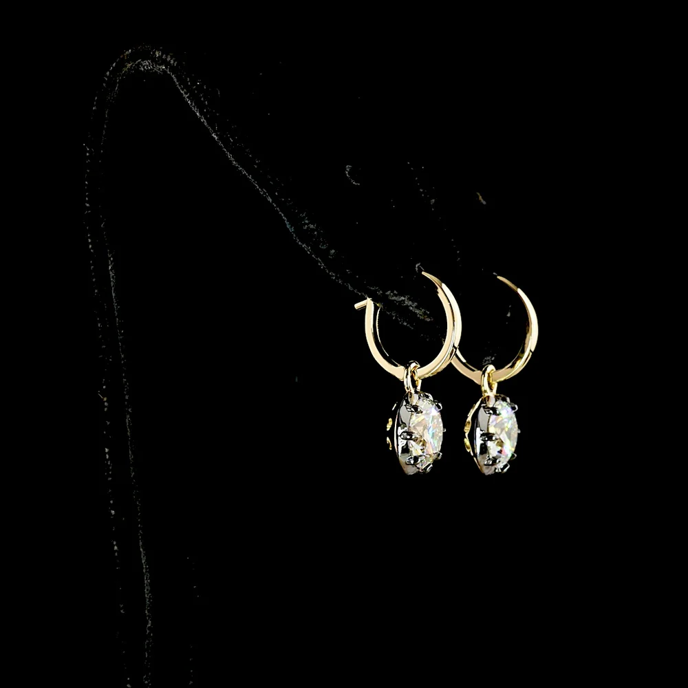 14K Yellow Gold Round Brilliant Lab Diamond Hanging Earrings with Black Rhodium Accents - 3.07 Carat Total Weight - Covaloro Fine Jewelry - Image 3