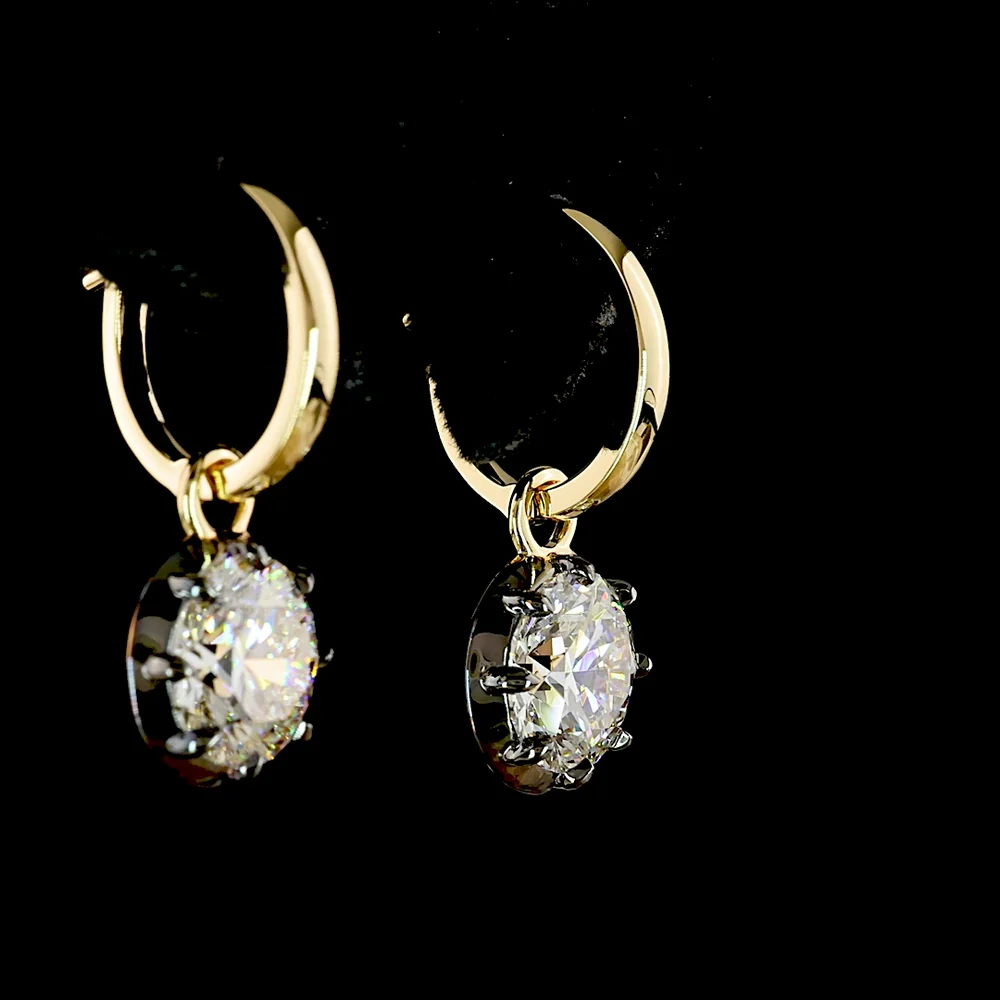 14K Yellow Gold Round Brilliant Lab Diamond Hanging Earrings with Black Rhodium Accents - 3.07 Carat Total Weight - Covaloro Fine Jewelry - Image 4