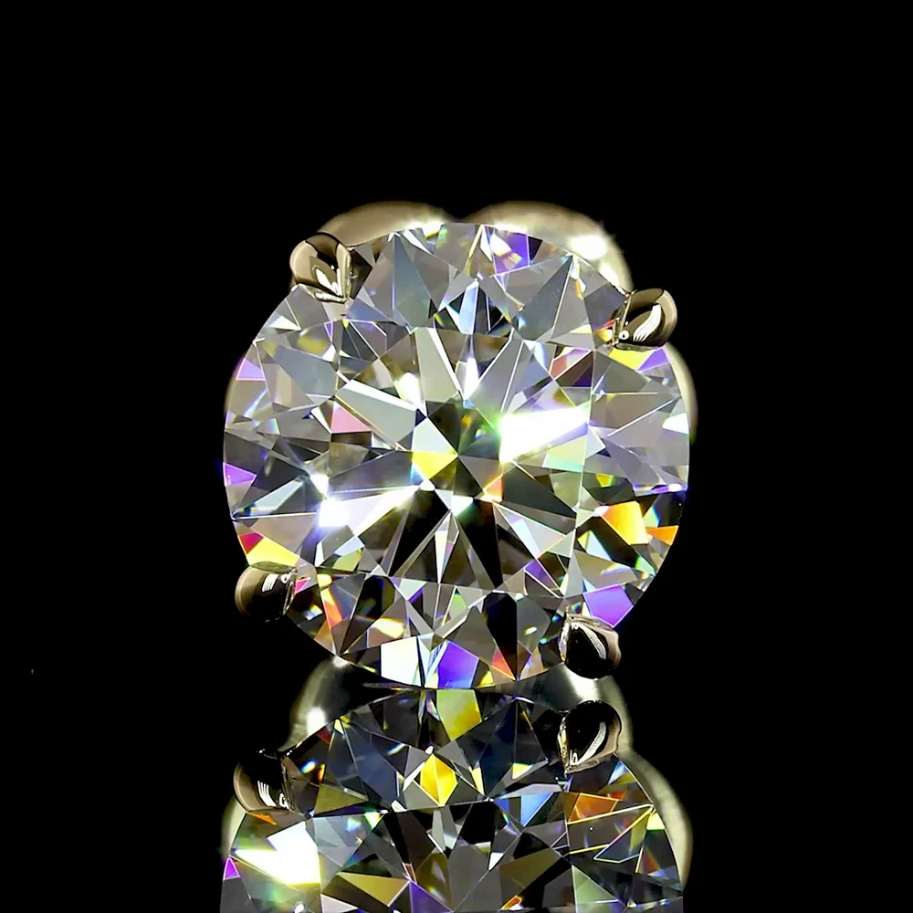 14K Yellow Gold Round Brilliant Lab Diamond Stud Earrings - 2.52 Carat Total Weight, E-F Color, VVS2 Clarity, Prong Set with Butterfly Backs - Covaloro Fine Jewelry - Image 3