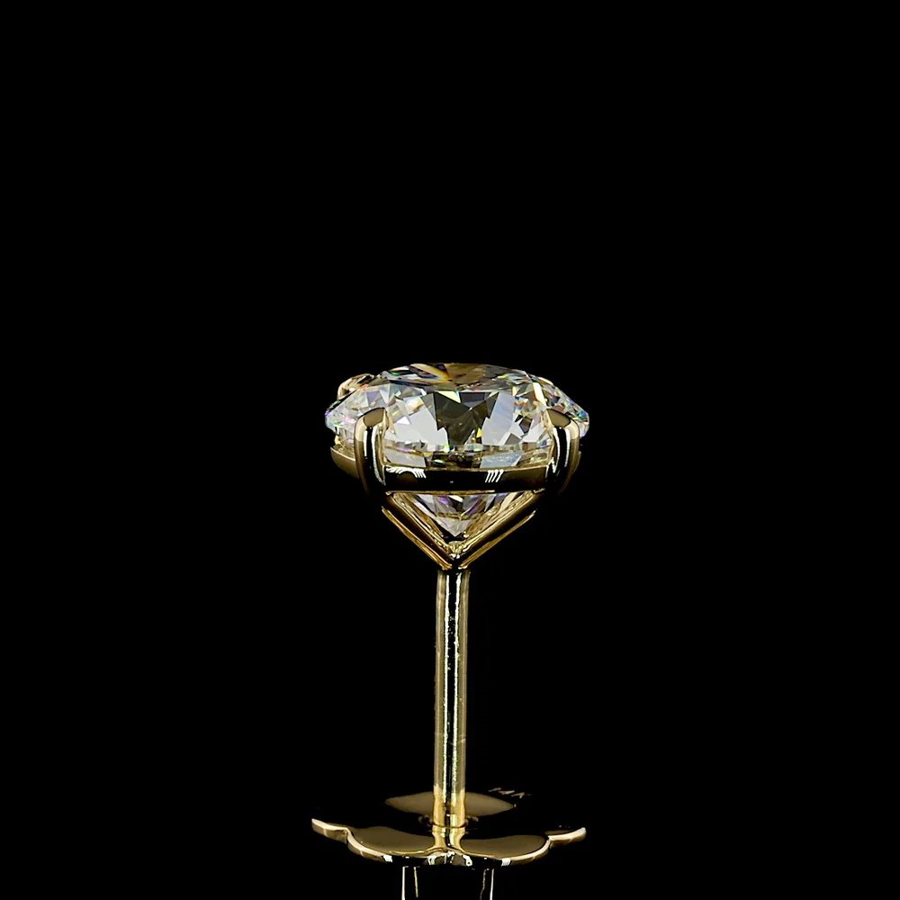 14K Yellow Gold Round Brilliant Lab Diamond Stud Earrings - 2.52 Carat Total Weight, E-F Color, VVS2 Clarity, Prong Set with Butterfly Backs - Covaloro Fine Jewelry - Image 4
