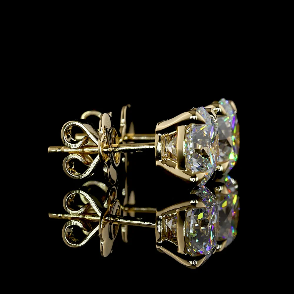 14K Yellow Gold Round Brilliant Lab Diamond Stud Earrings with 4-Prong Setting - 3.05 Carat Total Weight (D VVS Certification) - Covaloro Fine Jewelry