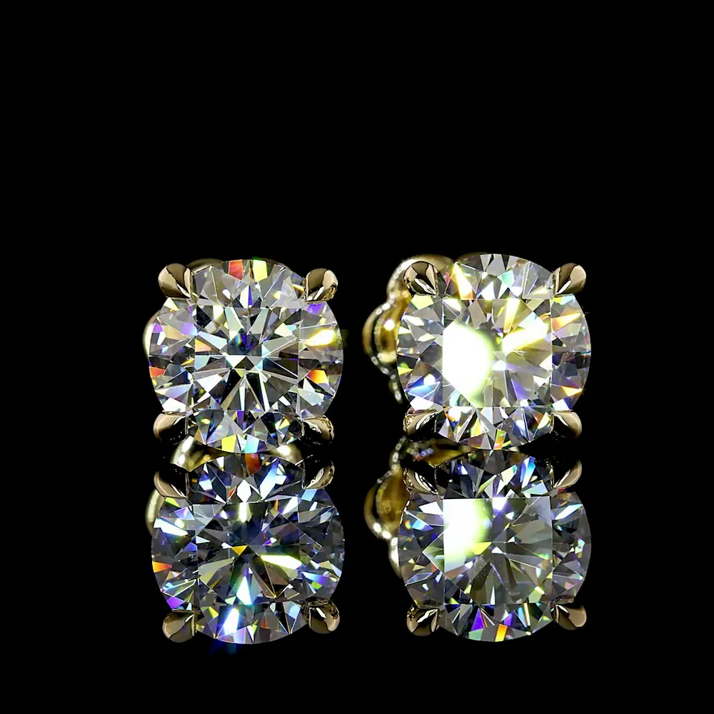 14K Yellow Gold Round Brilliant Lab Diamond Stud Earrings with 4-Prong Setting - 3.05 Carat Total Weight (D VVS Certification) - Covaloro Fine Jewelry - Image 2