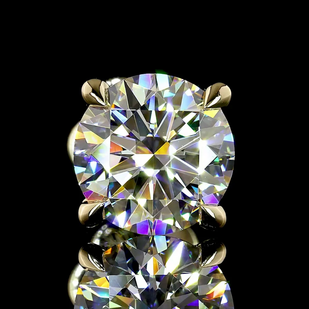 14K Yellow Gold Round Brilliant Lab Diamond Stud Earrings with 4-Prong Setting - 3.05 Carat Total Weight (D VVS Certification) - Covaloro Fine Jewelry - Image 3