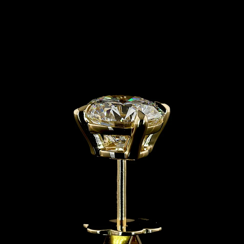 14K Yellow Gold Round Brilliant Lab Diamond Stud Earrings with 4-Prong Setting - 3.05 Carat Total Weight (D VVS Certification) - Covaloro Fine Jewelry - Image 4