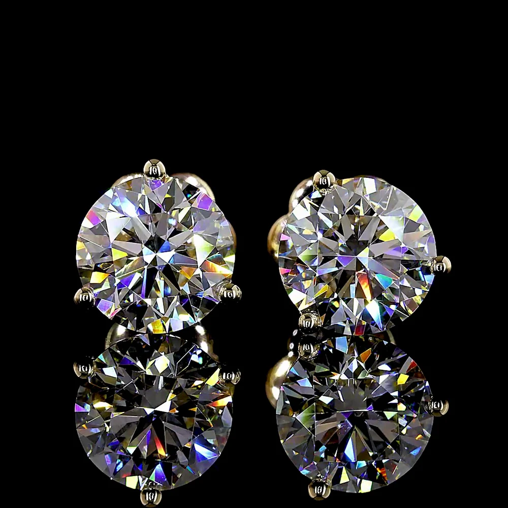 14K Yellow Gold Round Brilliant Lab Diamond Stud Earrings with Martini Prong Setting - 3.06 Total Carat Weight, E-F Color, VS2 Clarity - Covaloro Fine Jewelry - Image 2