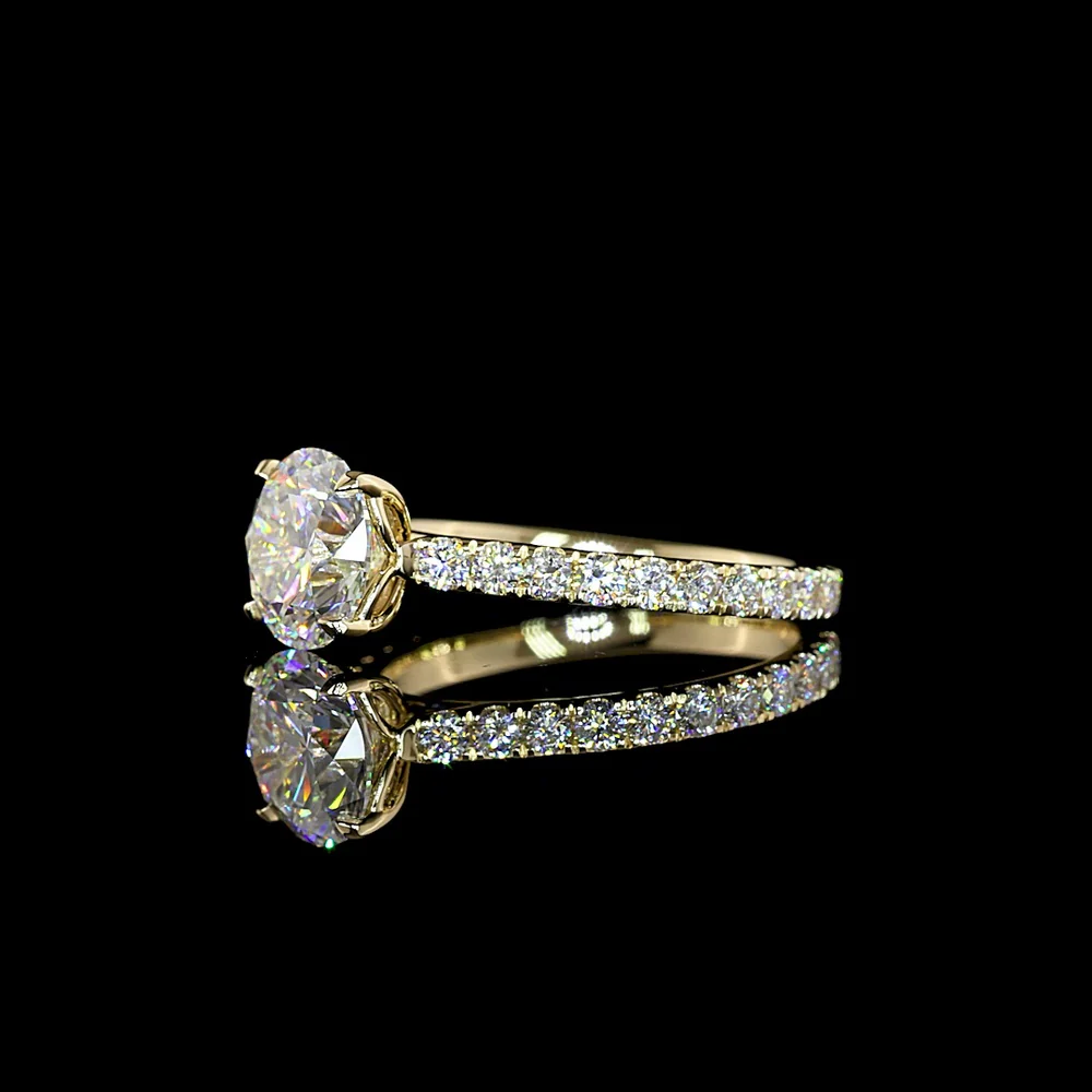 14K Yellow Gold Round Brilliant Solitaire Ring with 2.02 Carat Main D VVS2 Lab Diamond and 0.67 Carat Accent Diamonds - 2.69 Total Carat Weight - Covaloro Fine Jewelry - Image 3