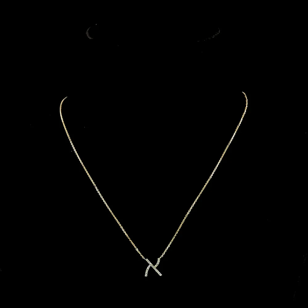 14K Yellow Gold Round Cut Diamond "X" Initial Pendant with 22 Prong-Set Brilliant Lab Diamonds - 0.10 Carat Total Weight - Covaloro Fine Jewelry - Image 4