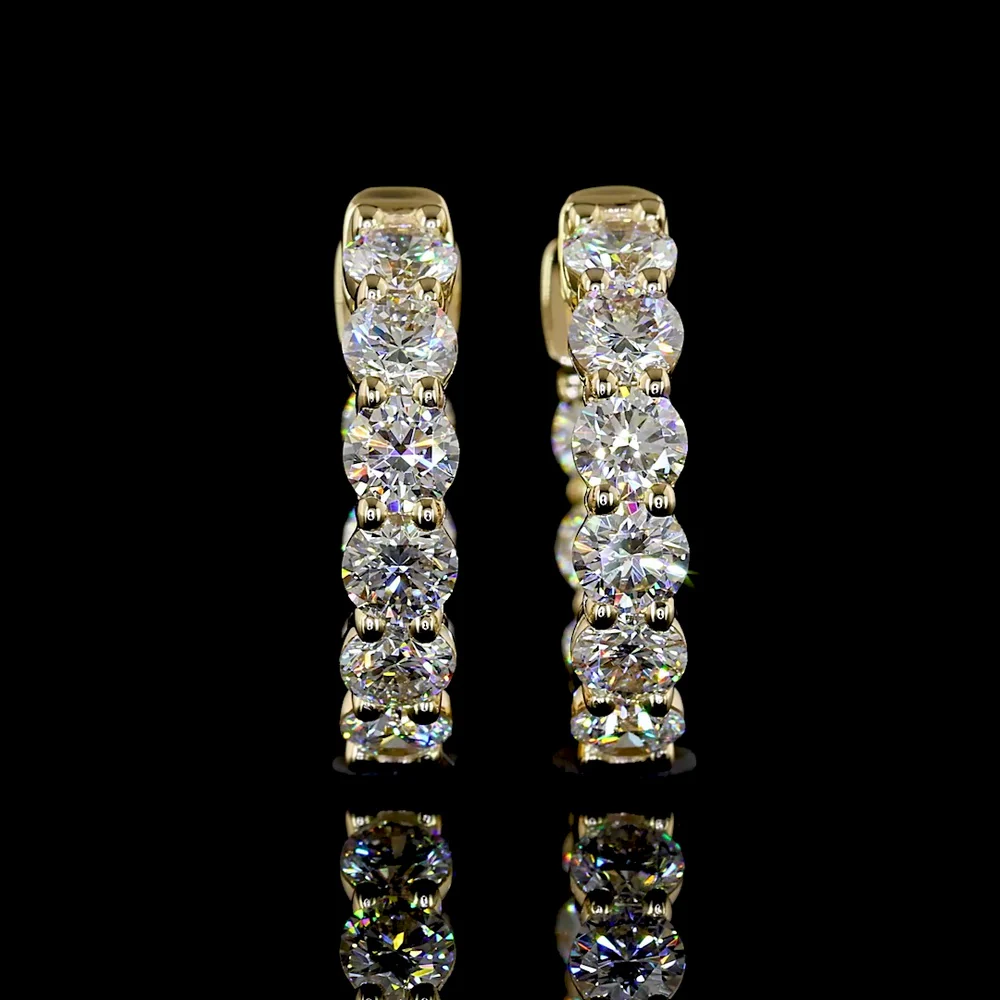 14K Yellow Gold Round Cut Lab Diamond Huggie Earrings - 1.65 Carat Total Weight, E-F Color, VS2 Clarity, Prong Set - Covaloro Fine Jewelry - Image 2