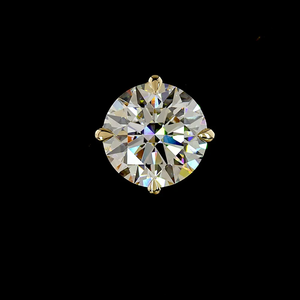 14K Yellow Gold Round Cut Lab Diamond Stud Earrings - 6.54 Carat Total Weight, E-F Color VVS2 Clarity, Four Prong Setting - Covaloro Fine Jewelry - Image 2