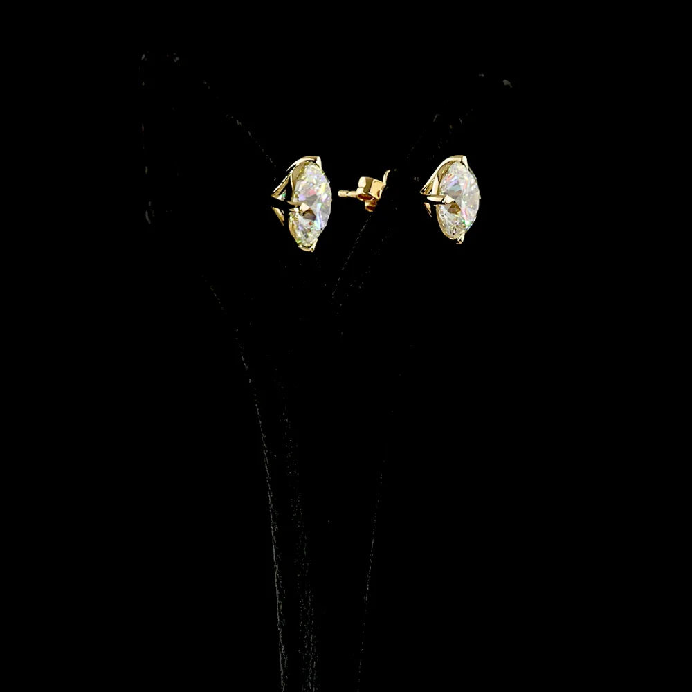 14K Yellow Gold Round Cut Lab Diamond Stud Earrings - 6.54 Carat Total Weight, E-F Color VVS2 Clarity, Four Prong Setting - Covaloro Fine Jewelry - Image 3