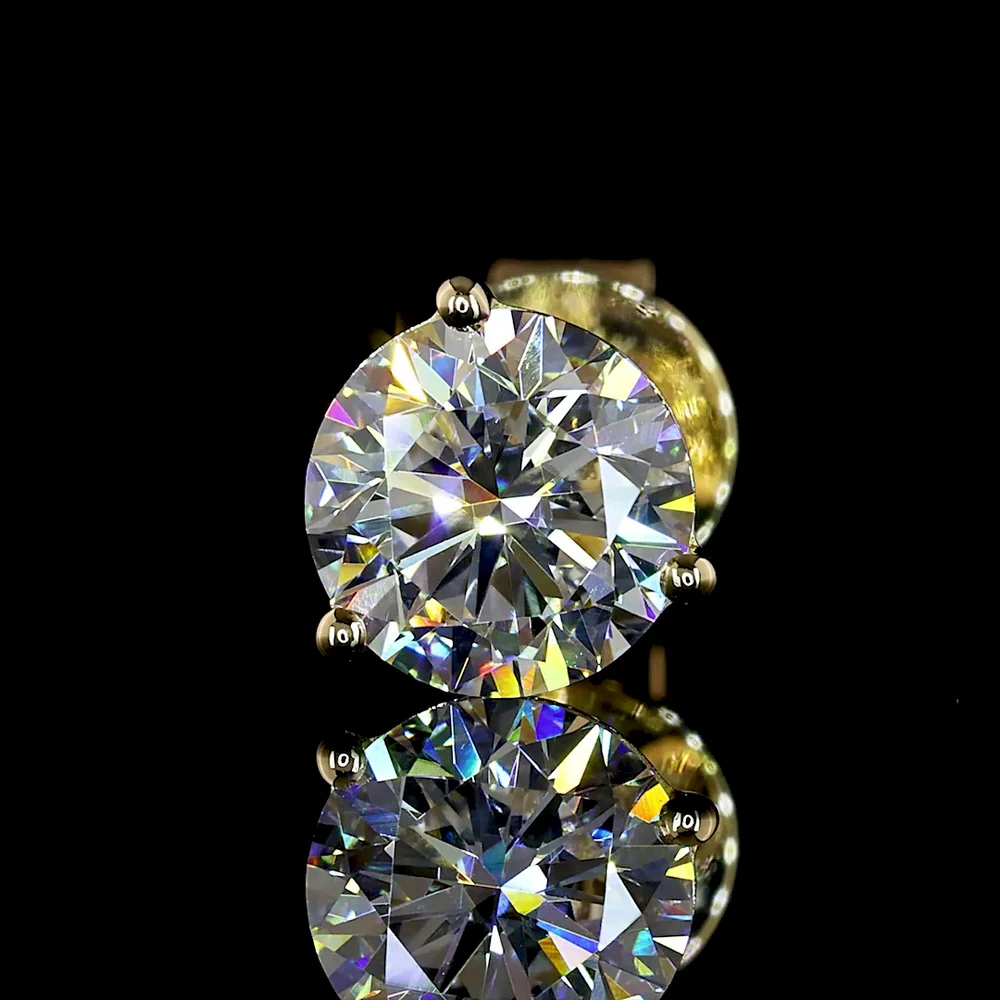 14K Yellow Gold Round Cut Martini Set Lab Diamond Stud Earrings - 1.49 Carat Total Weight with E-F Color and VS1 Clarity - Covaloro Fine Jewelry - Image 3