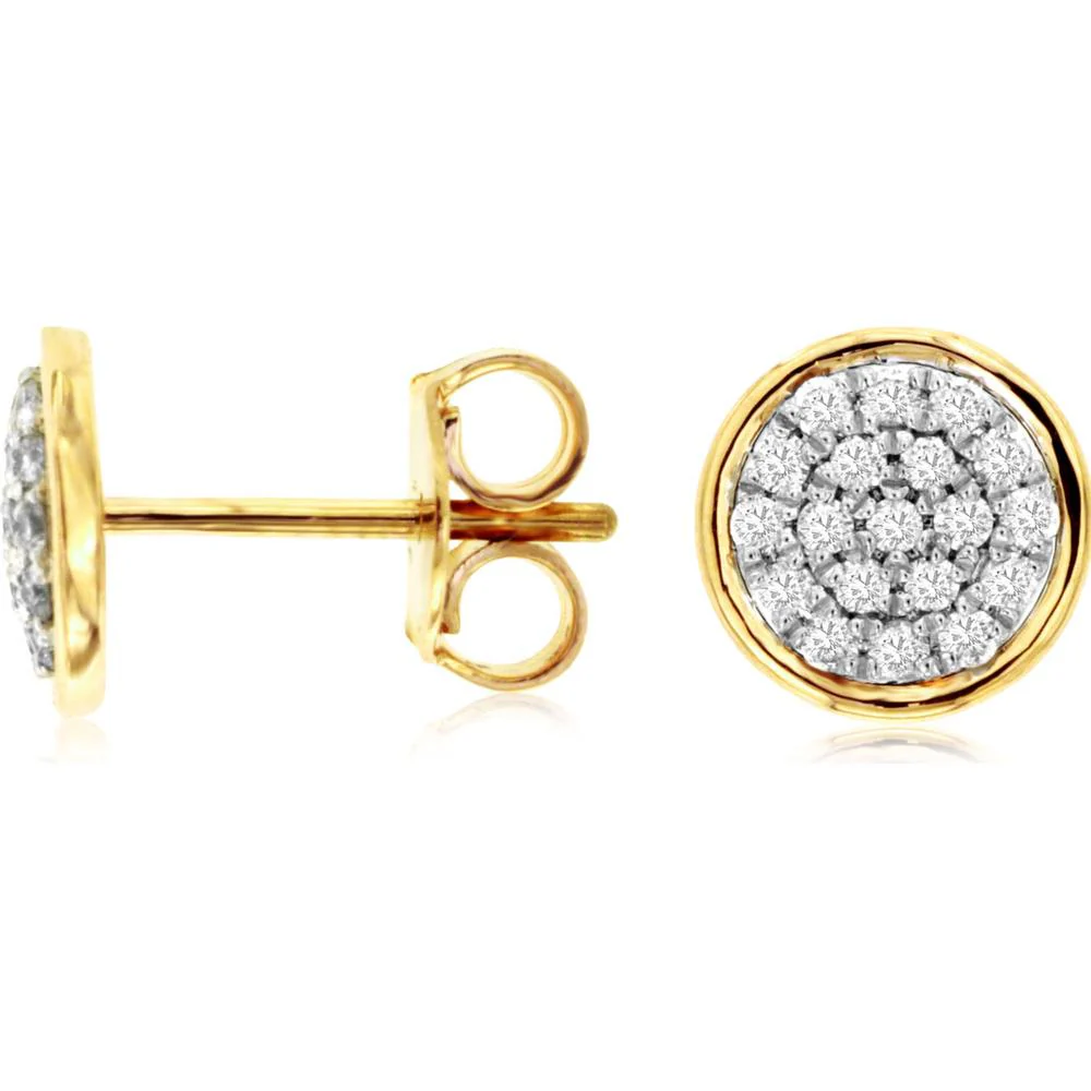 14K Yellow Gold Round Diamond Cluster Stud Earrings with Pavé Setting - 0.25 Carat Total Diamond Weight - Royal Jewelry