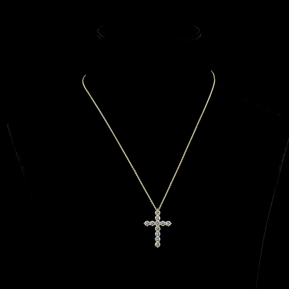 14K Yellow Gold Round Diamond Cross Pendant with Prong Set Lab Diamonds - 1.02 Carat Total Diamond Weight - Covaloro Fine Jewelry