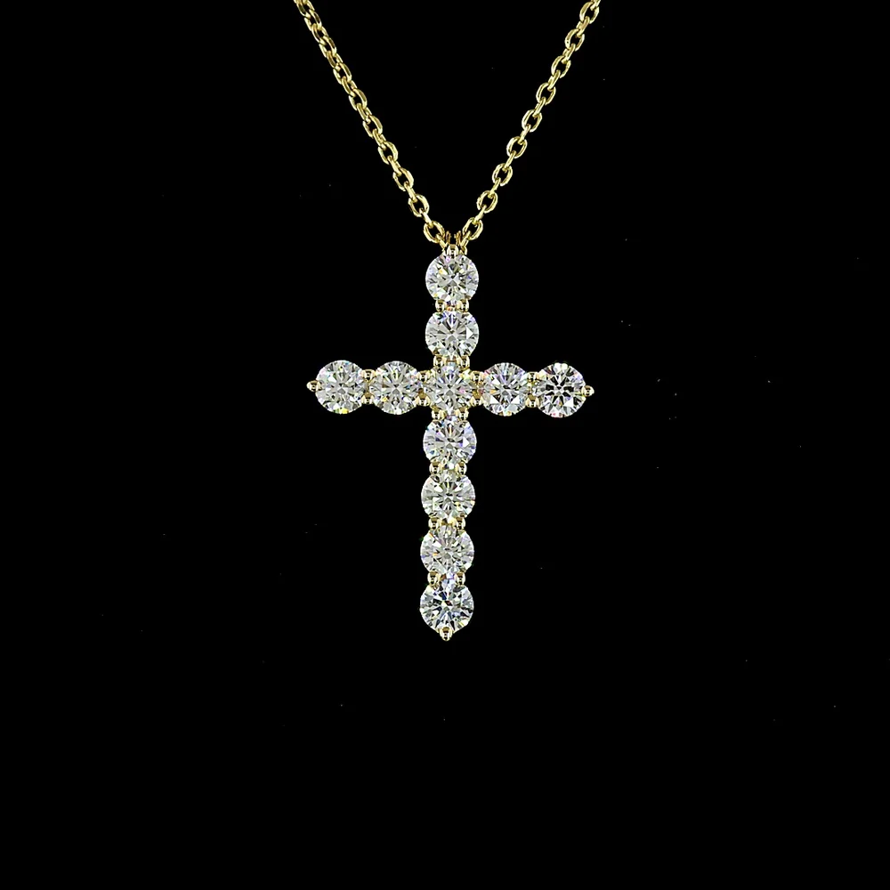 14K Yellow Gold Round Diamond Cross Pendant with Prong Set Lab Diamonds - 1.02 Carat Total Diamond Weight - Covaloro Fine Jewelry - Image 2