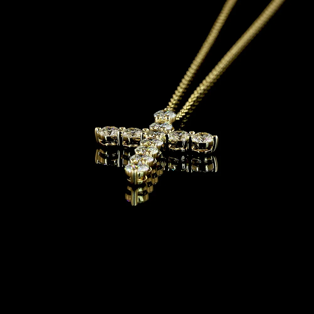 14K Yellow Gold Round Diamond Cross Pendant with Prong Set Lab Diamonds - 1.02 Carat Total Diamond Weight - Covaloro Fine Jewelry - Image 4