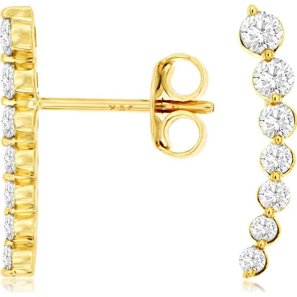 14K Yellow Gold Round Diamond Earrings - 1.06 Carats Total Diamond Weight - Royal Jewelry