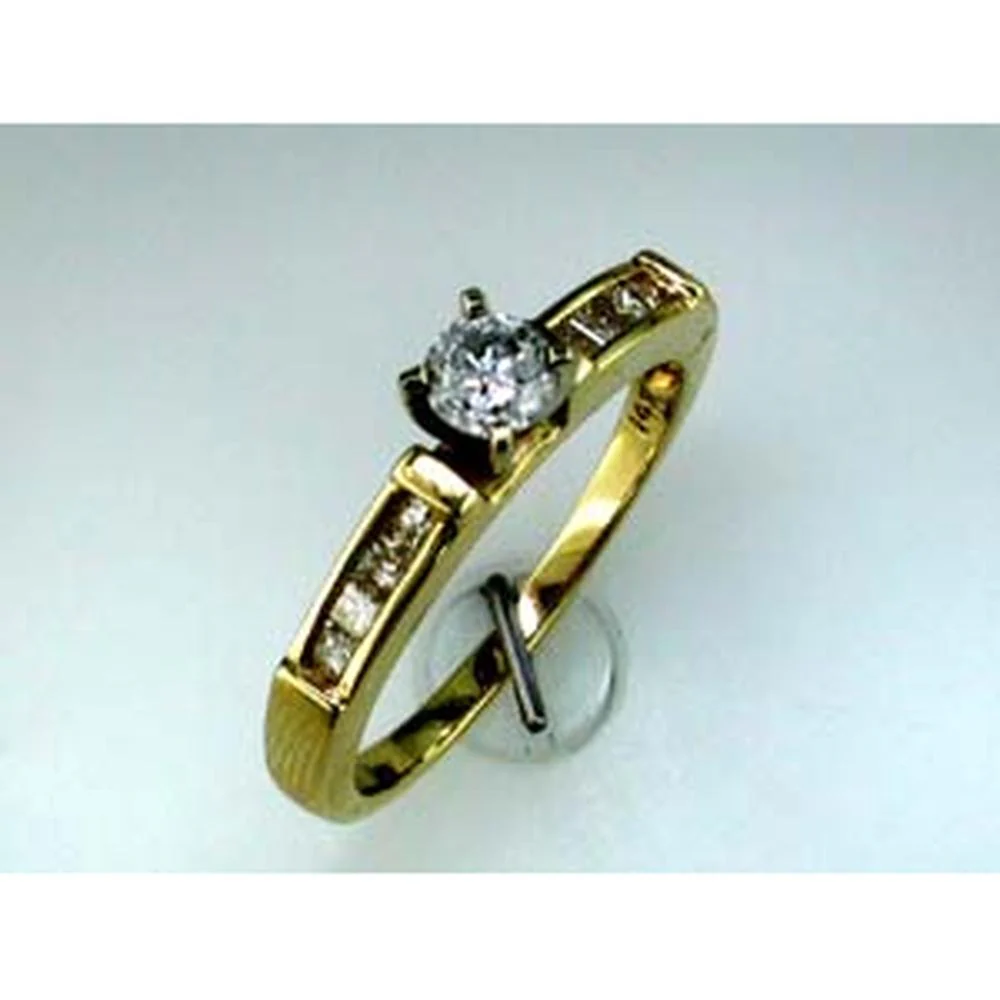14K Yellow Gold Round Diamond Engagement Ring with 0.30 Carat Center Diamond and 0.25 Carat Side Diamonds - Royal Jewelry