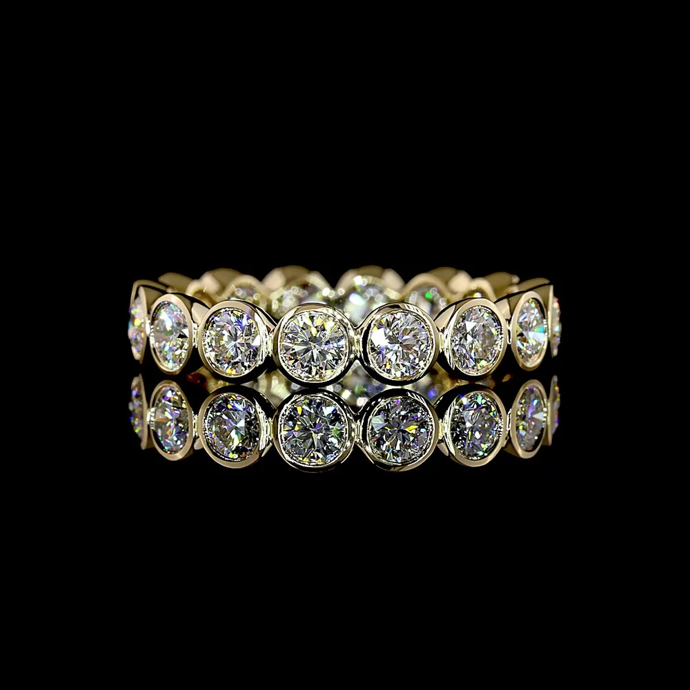 14K Yellow Gold Round Diamond Eternity Band with Bezel Setting - 2.00 Carat Total Weight Lab Grown E-F VS1 Diamonds - Covaloro Fine Jewelry