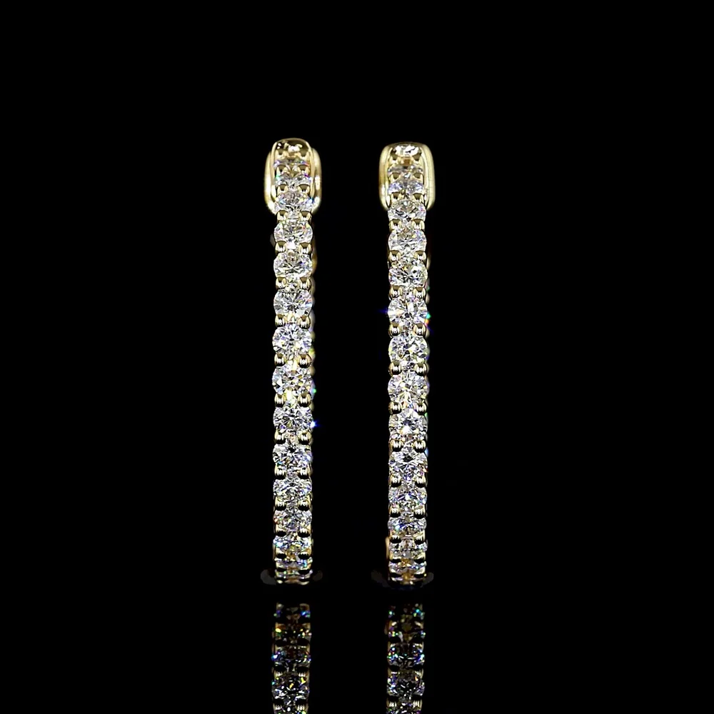 14K Yellow Gold Round Diamond Hoop Earrings with Hinged Backs - 0.94 Total Carat Weight E-F VS Lab Diamonds - Covaloro Fine Jewelry - Image 2