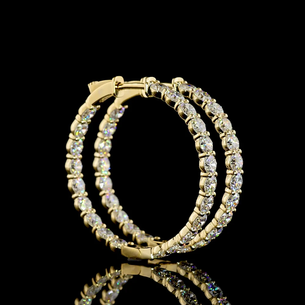 14K Yellow Gold Round Diamond Hoop Earrings with Prong Set Lab Grown Diamonds - 5.18 Carat Total Weight (E-F Color, VS1 Clarity) - Covaloro Fine Jewelry
