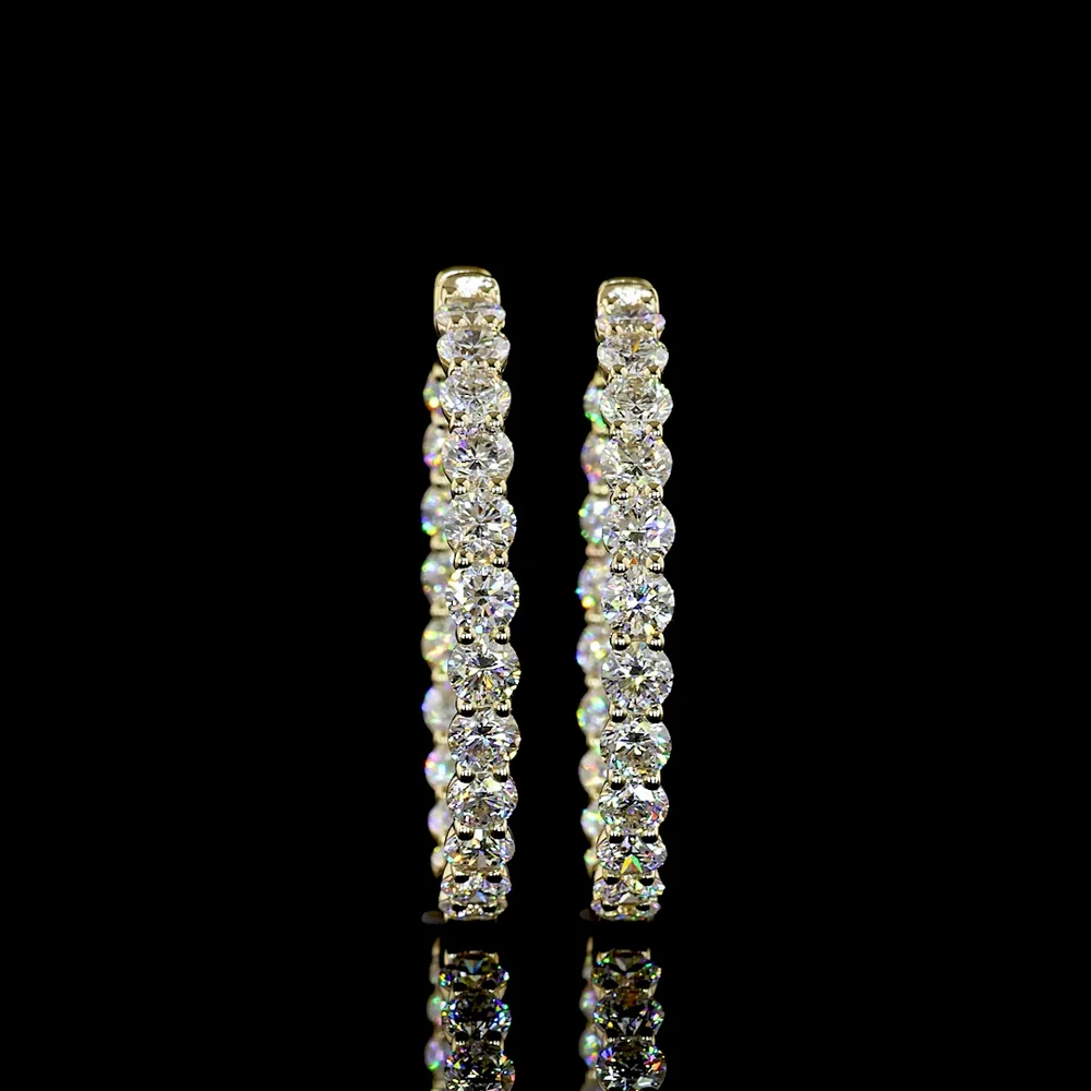 14K Yellow Gold Round Diamond Hoop Earrings with Prong Set Lab Grown Diamonds - 5.18 Carat Total Weight (E-F Color, VS1 Clarity) - Covaloro Fine Jewelry - Image 2