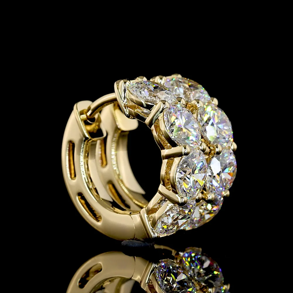 14K Yellow Gold Round Diamond Huggie Earrings - 8 Brilliant Cut Lab Grown Diamonds, 2.99 Carats Total Weight, E-F Color VS Clarity - Covaloro Fine Jewelry