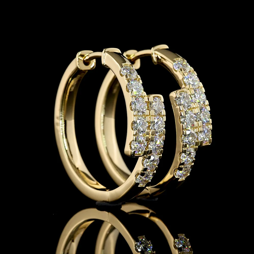 14K Yellow Gold Round Diamond Huggie Earrings with Pavé Micro Setting - 1.26 Carats Total Diamond Weight (Lab Grown, E-F Color, VS2 Clarity) - Covaloro Fine Jewelry