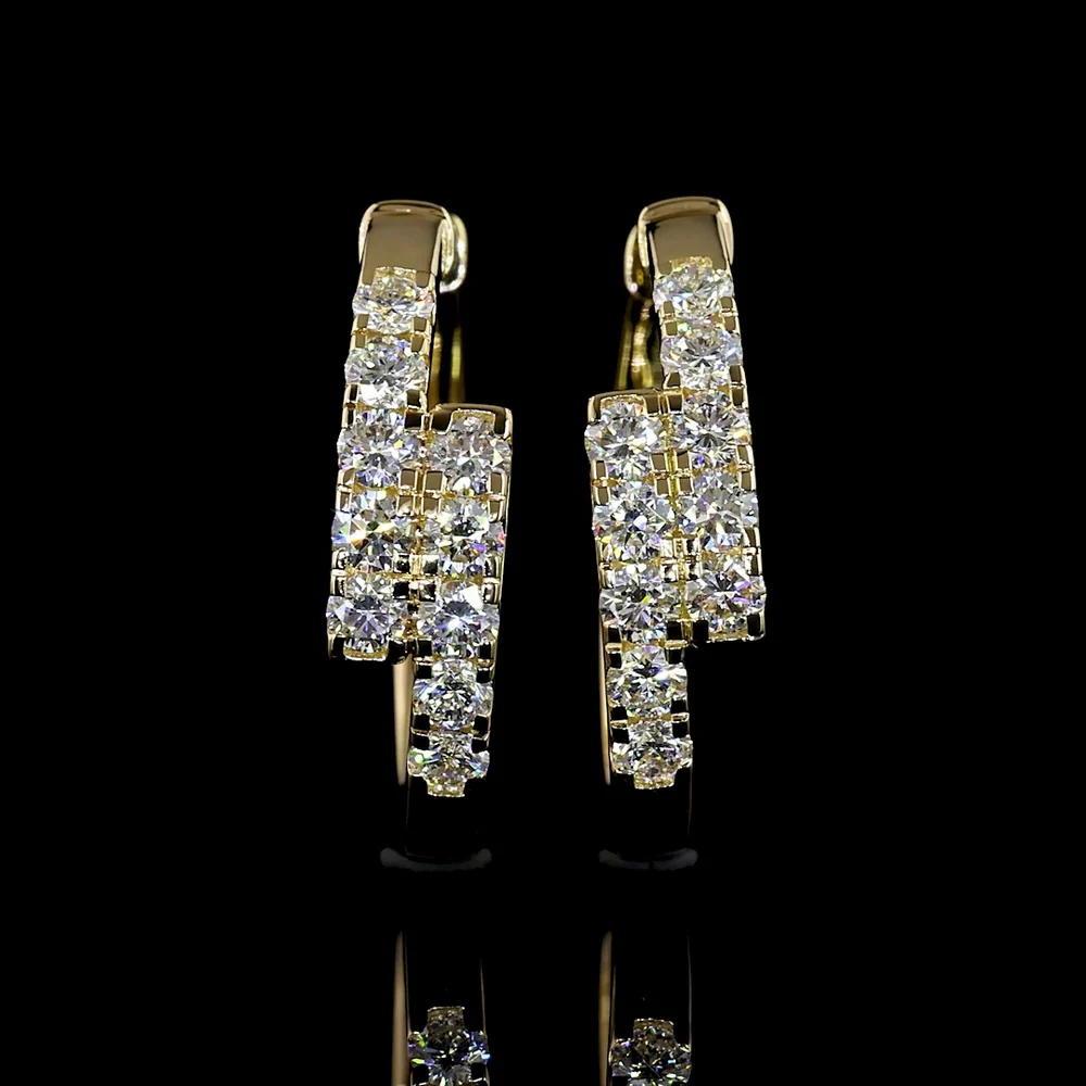 14K Yellow Gold Round Diamond Huggie Earrings with Pavé Micro Setting - 1.26 Carats Total Diamond Weight (Lab Grown, E-F Color, VS2 Clarity) - Covaloro Fine Jewelry - Image 2