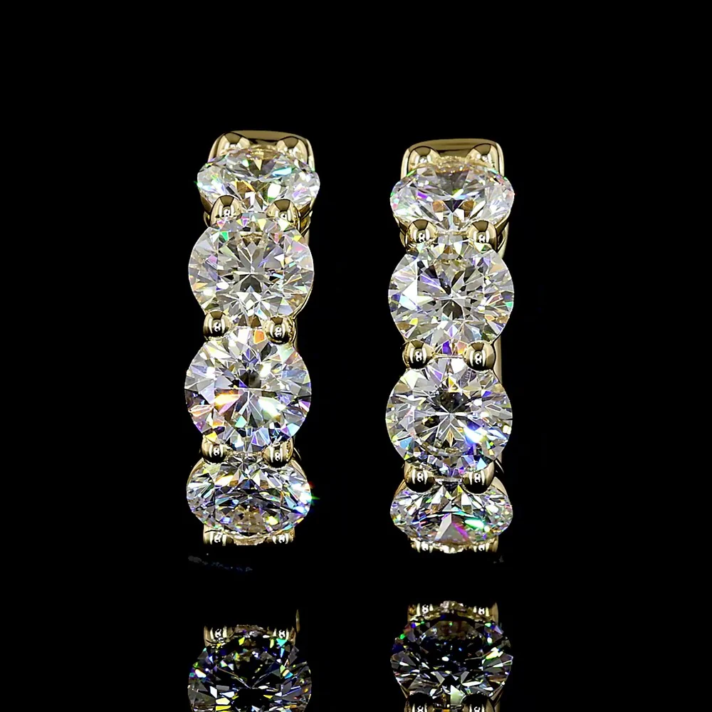 14K Yellow Gold Round Diamond Huggie Earrings with Prong Set Lab-Grown Stones - 2.36 Carats Total Diamond Weight - Covaloro Fine Jewelry