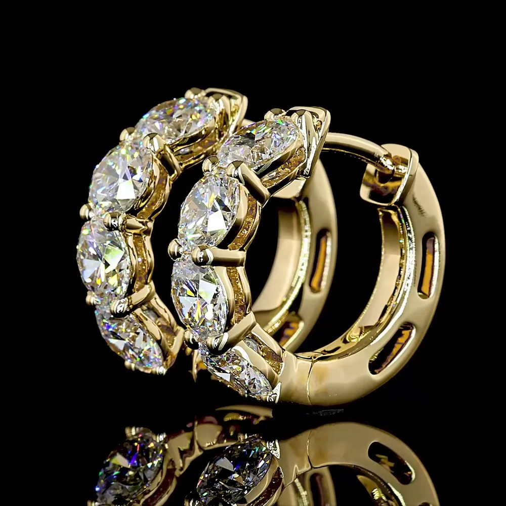 14K Yellow Gold Round Diamond Huggie Earrings with Prong Set Lab-Grown Stones - 2.36 Carats Total Diamond Weight - Covaloro Fine Jewelry - Image 3