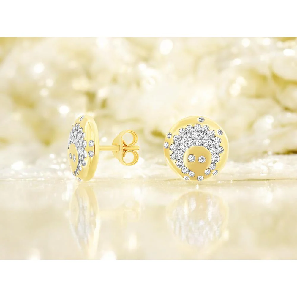 14K Yellow Gold Round Diamond Motif Stud Earrings - 0.48 Carat Total Diamond Weight - Royal Jewelry - Image 2