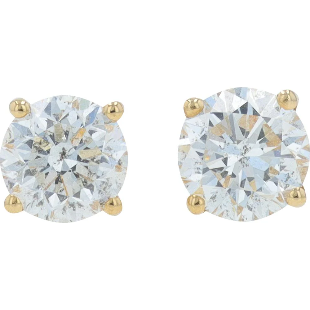 14K Yellow Gold Round Diamond Stud Earrings - 1.00 Carat Total Diamond Weight