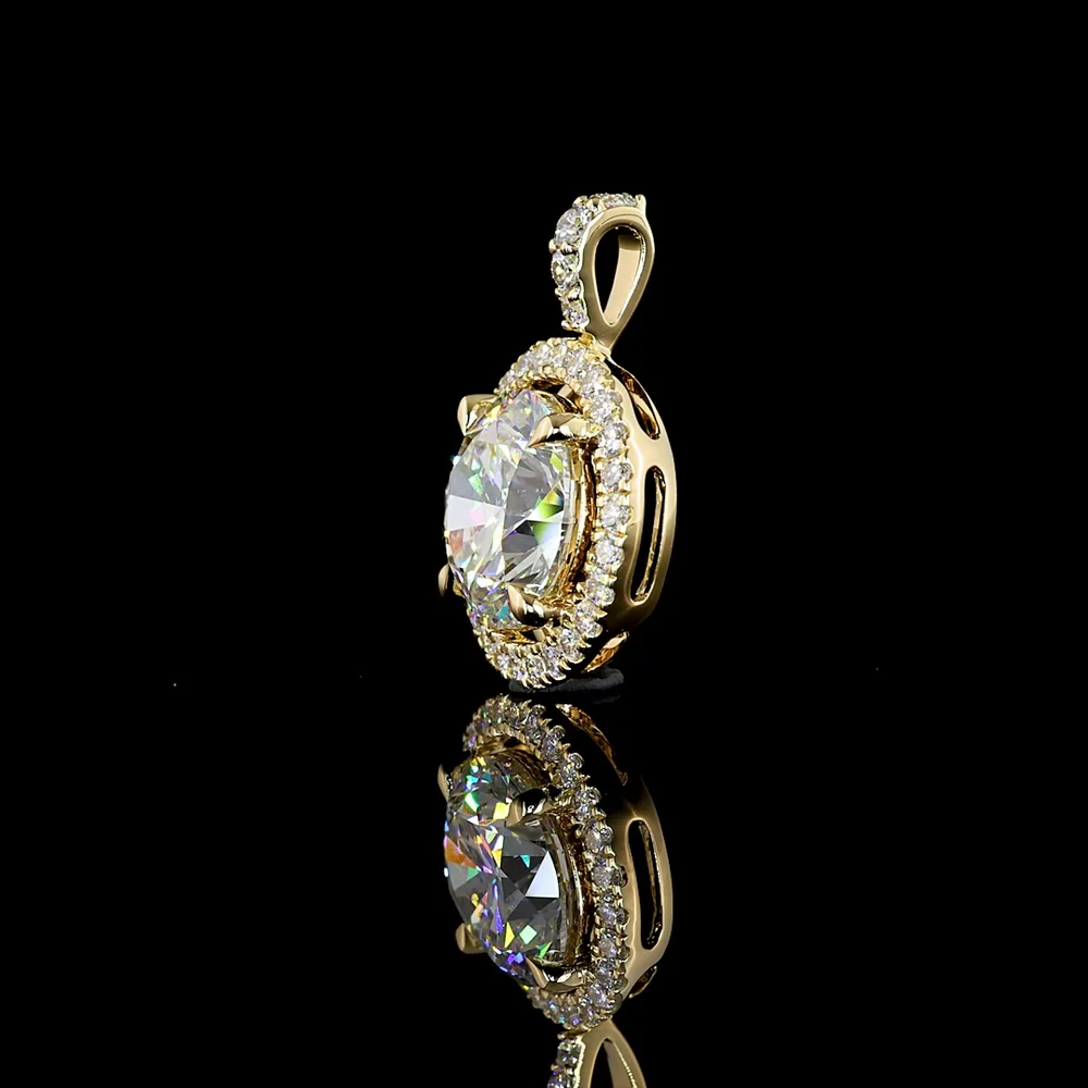 14K Yellow Gold Round Halo Pendant with 2.25 Carat E VS1 Lab Diamond Center and 0.27 Carat Total Lab Diamond Accents - 2.52 Carat Total Diamond Weight - Covaloro Fine Jewelry - Image 4
