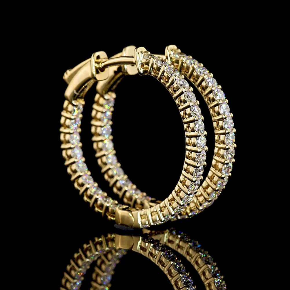 14K Yellow Gold Round Hoop Earrings with 50 Prong Set Brilliant Cut Lab Diamonds - 1.01 Carat Total Weight - Covaloro Fine Jewelry - Image 2